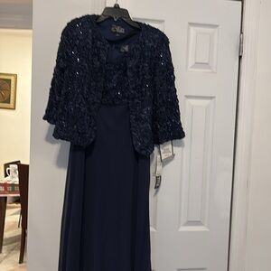 Elegant Navy Blue Women's Dress with Jacket